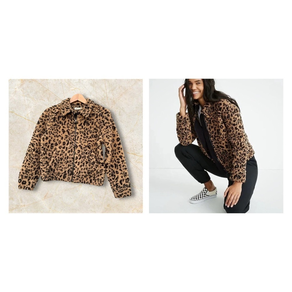 MADEWELL Sherpa Jacket Women's Size XXS Cheetah Leopard Zip Up Coat